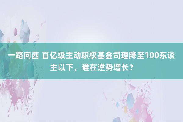 一路向西 百亿级主动职权基金司理降至100东谈主以下，谁在逆势增长？