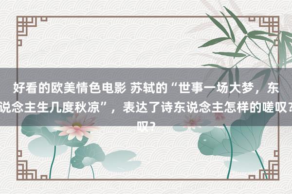 好看的欧美情色电影 苏轼的“世事一场大梦，东说念主生几度秋凉”，表达了诗东说念主怎样的嗟叹？
