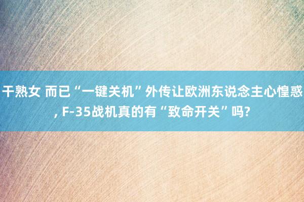 干熟女 而已“一键关机”外传让欧洲东说念主心惶惑， F-35战机真的有“致命开关”吗?